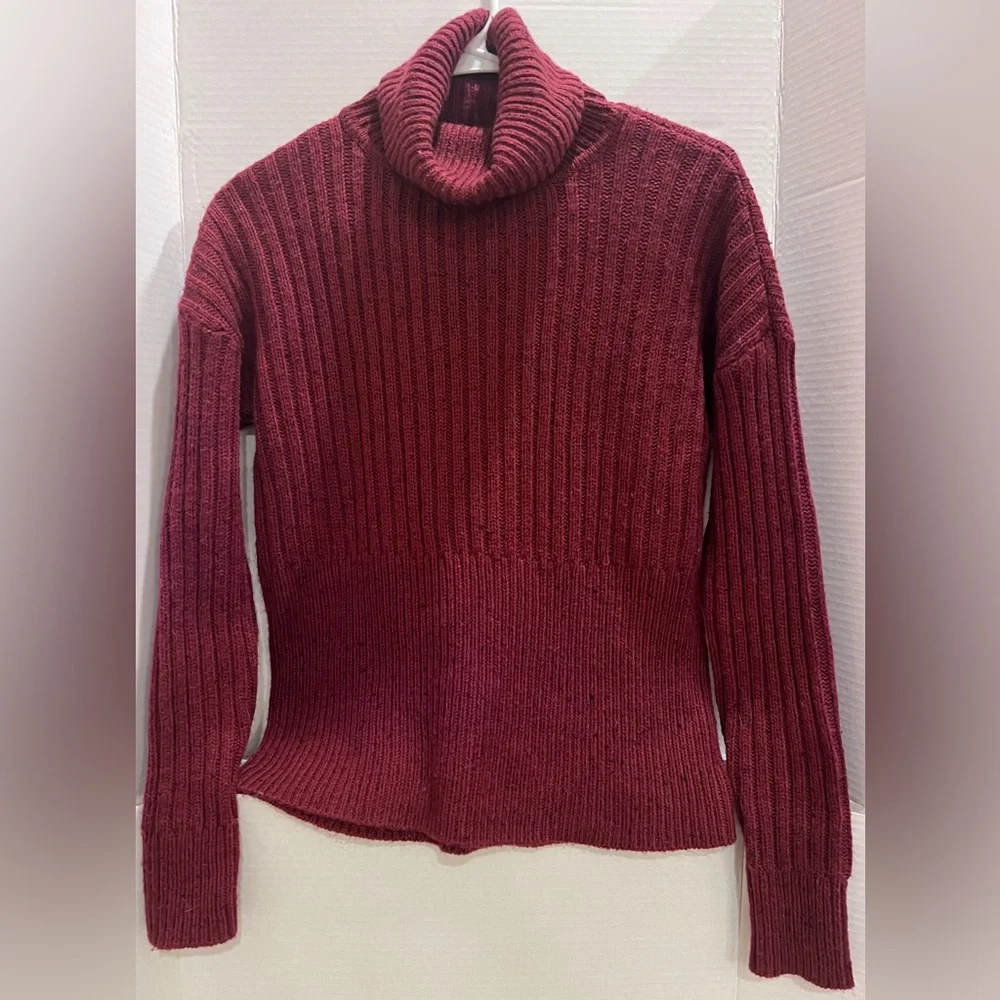 Michael Kors Women Preppy Burgundy Ribbed Turtleneck Sweater Classic Academia XS